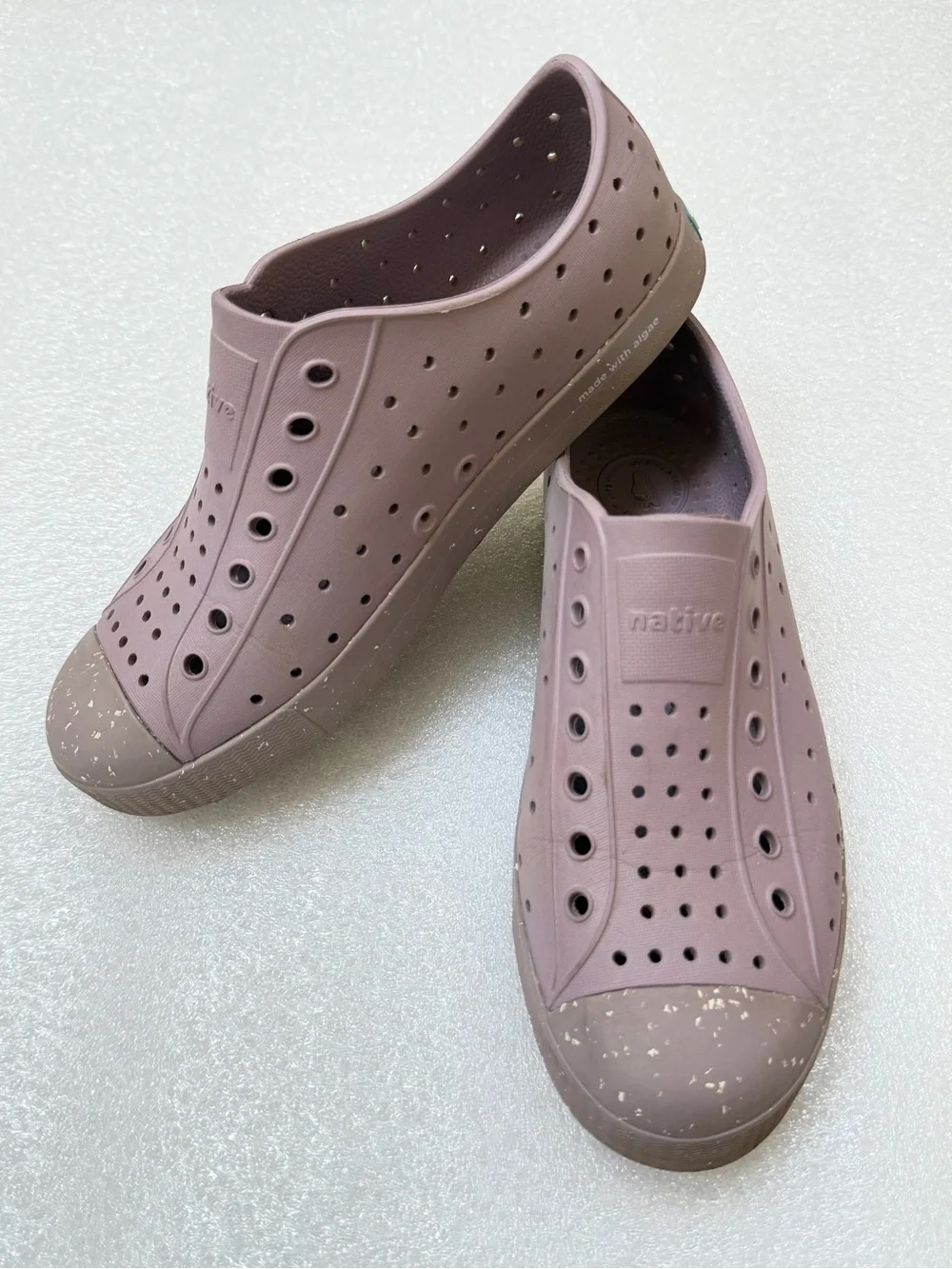 Native Slip-On Shoes in Mauve with Speckled Tan Toecaps